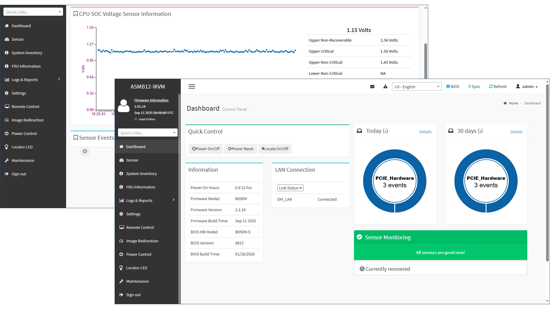 A screenshot of the CyberServe EPYC EP1-102A dashboard