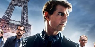 Mission: Impossible Fallout Henry Cavill Tom Cruise and Simon Pegg in front of the Eiffel Tower
