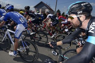 Bradley Wiggins (Team Sky) in early action at the 2015 Paris-Roubaix