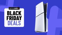 PS5 Slim console on a blue background with Black Friday deals badge