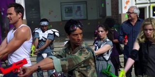 The cast of Community from the iconic episode, "Modern Warfare"