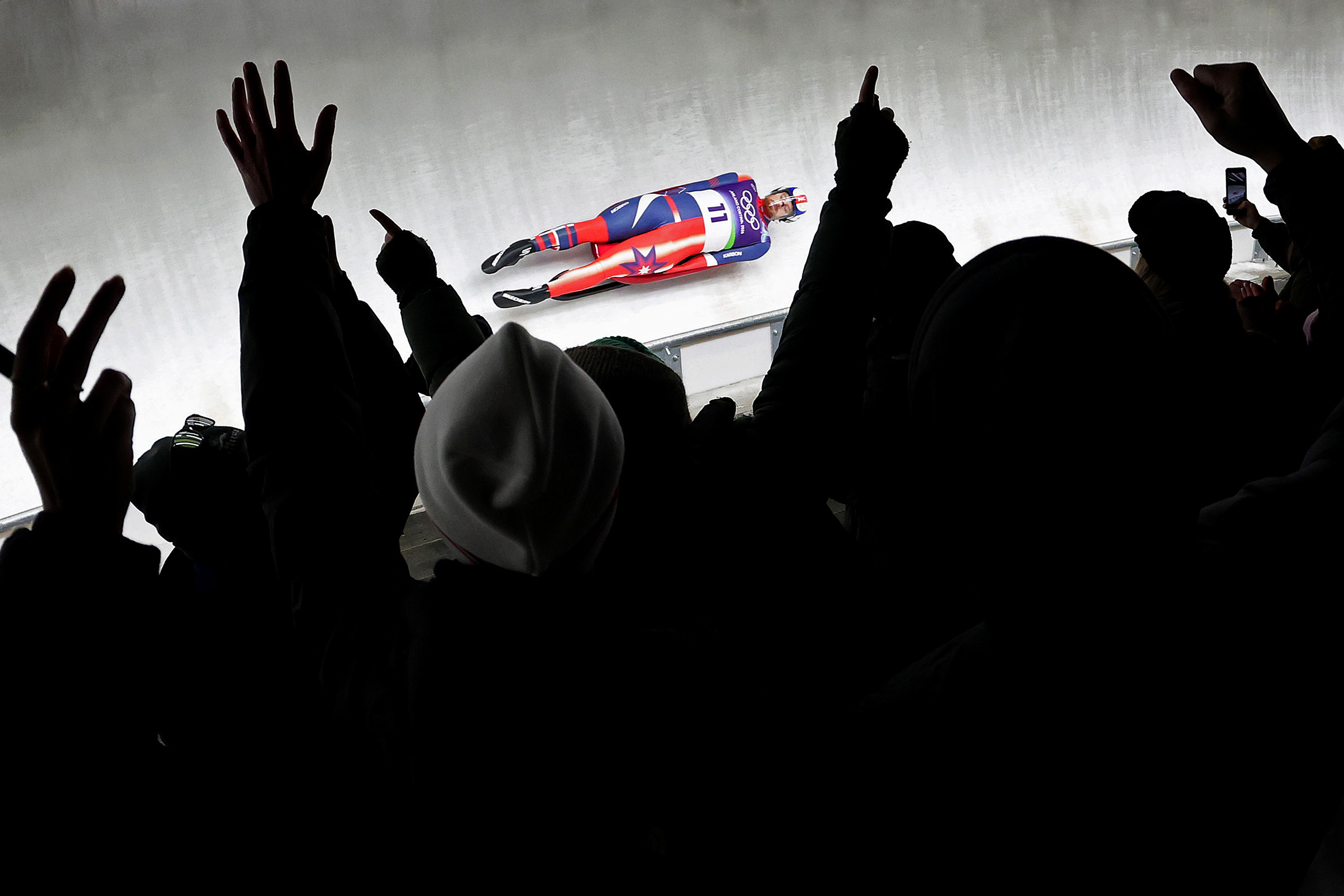 Jonathan Gustafson of Team United States competes in the Luge Men's Singles Run 2 on day one of the Milano Cortina 2026 Winter Olympic