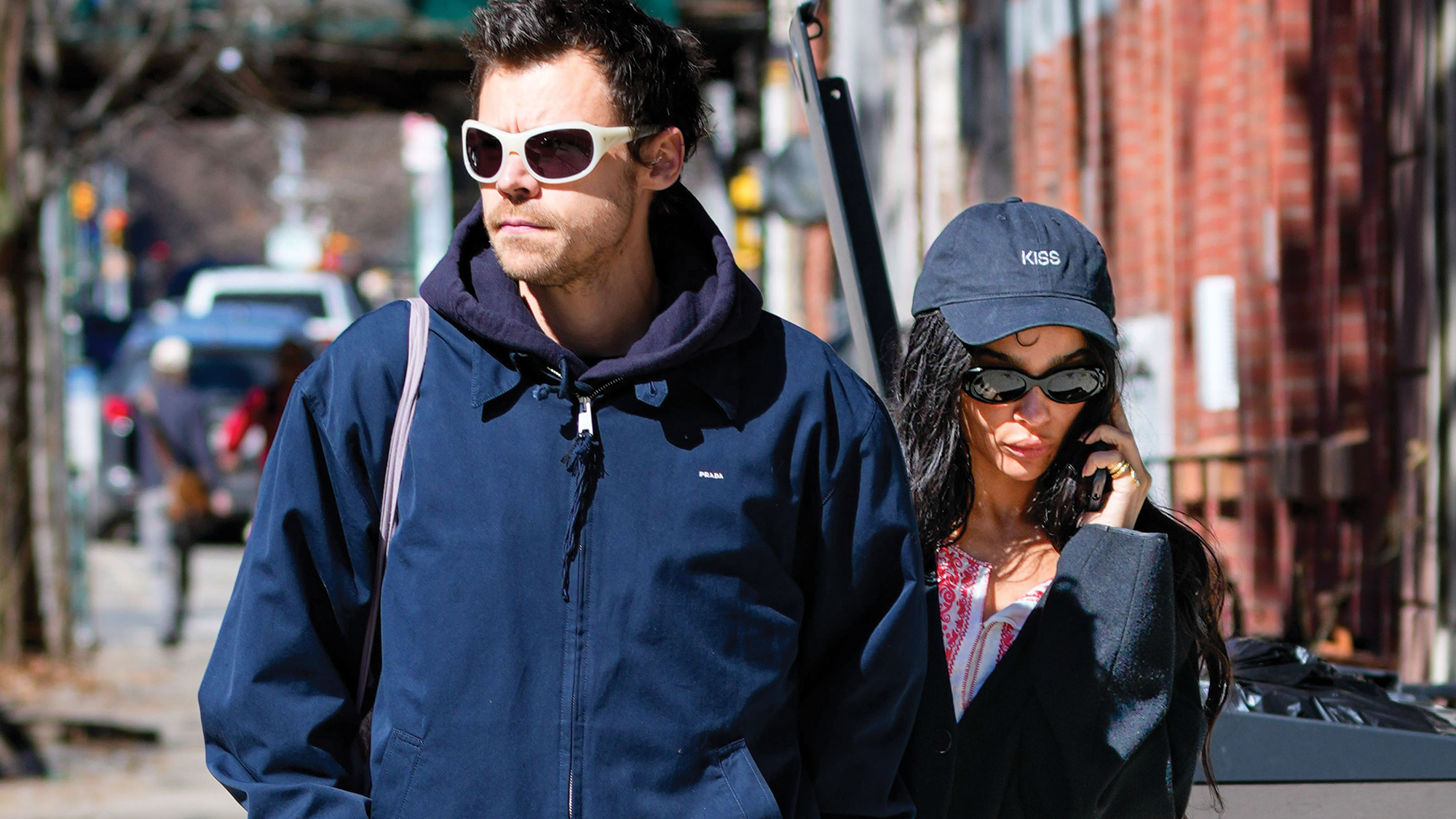 Harry Styles and Zoe Kravitz are seen on March 09, 2026 in New York City. 