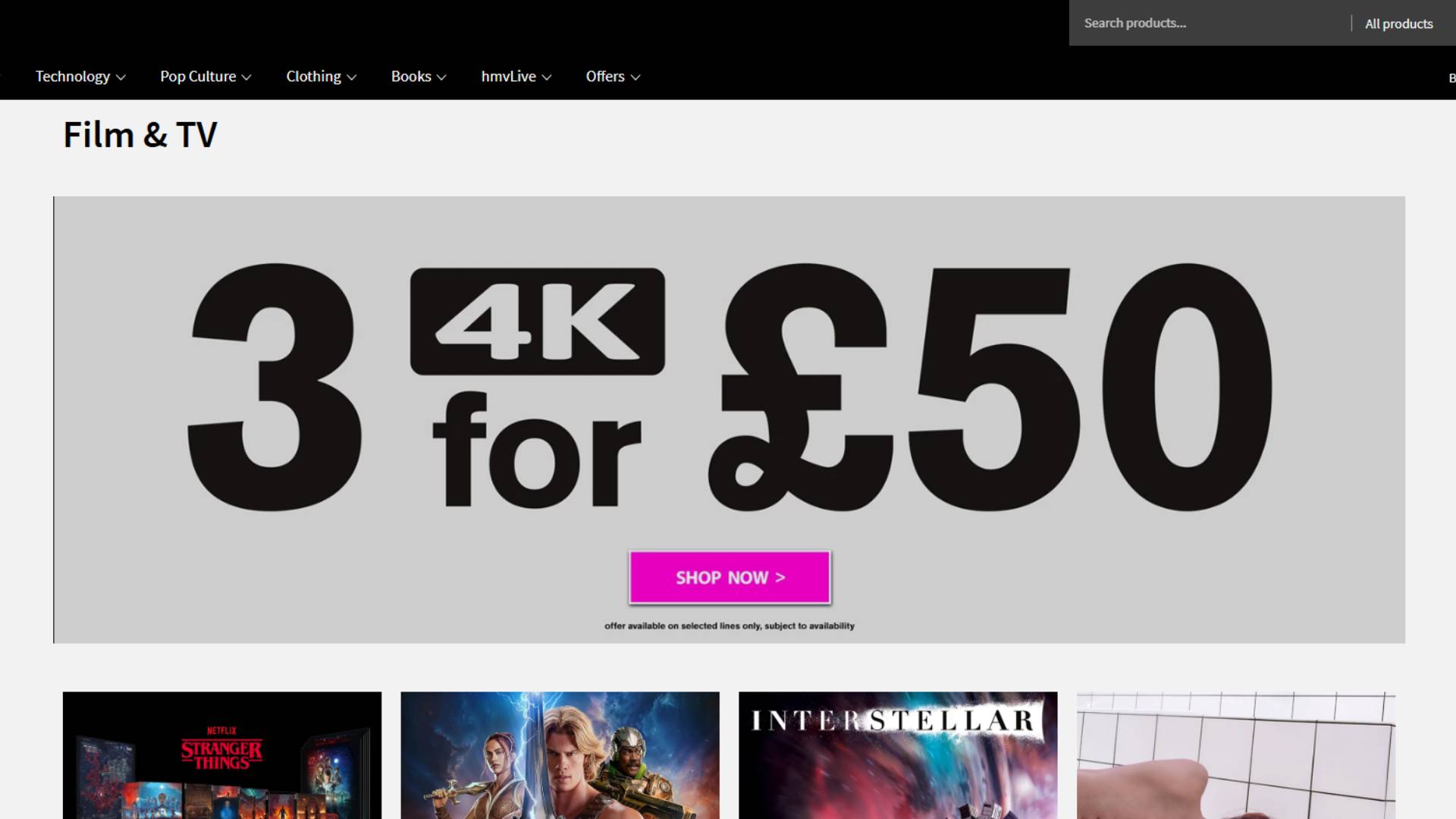 Screenshot from the HMV film &amp;amp; TV storefront.