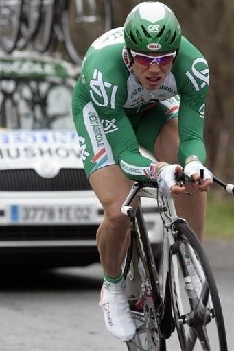 Thor Hushovd (Cr&eacute;dit Agricole) during his winning ride of the opening Paris-Nice day.