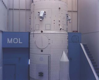 A mock-up of the exterior of the Manned Orbiting Laboratory.