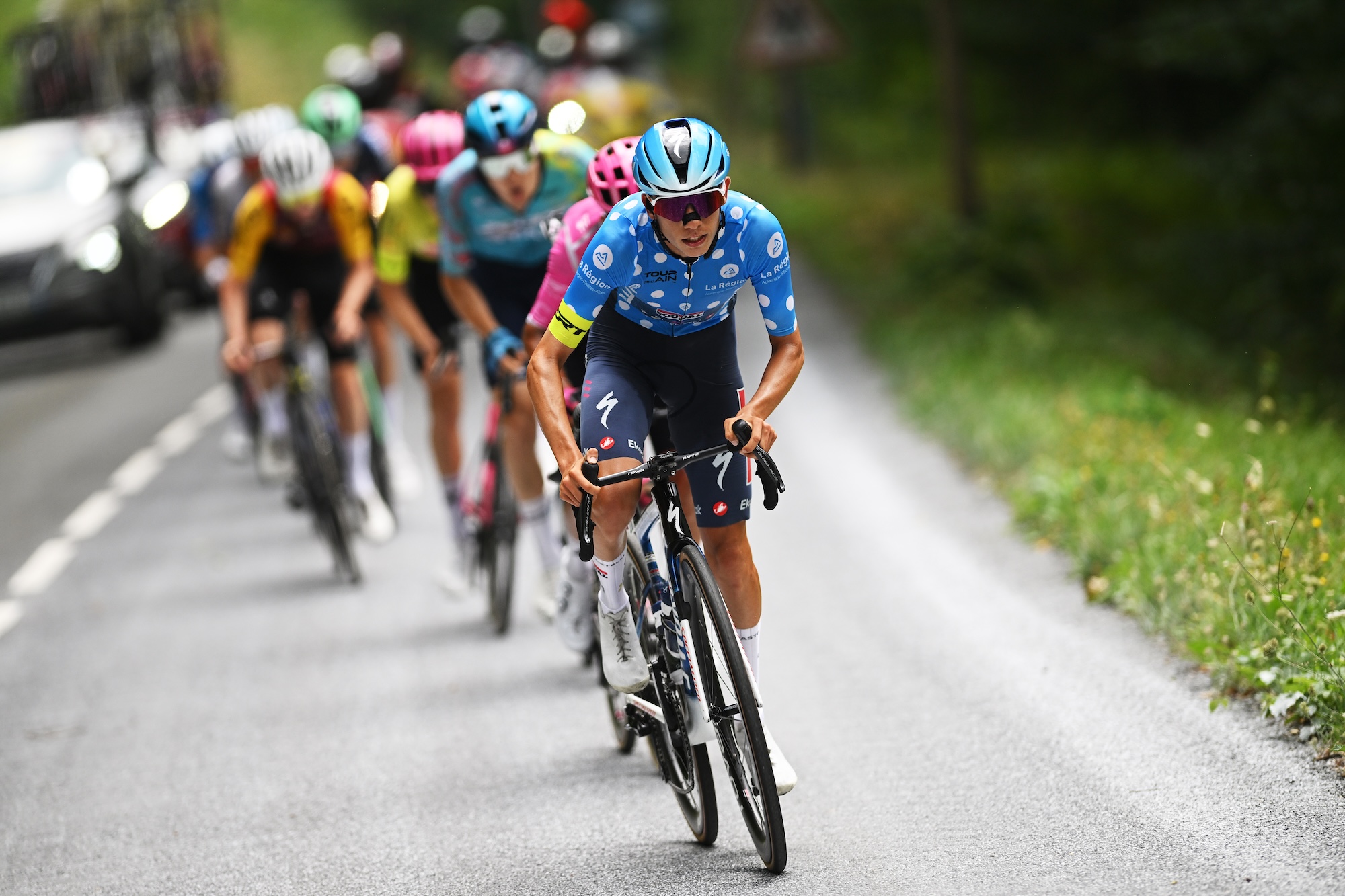 Henrique Bravo of Brazil and Team Soudal Quick-Step Devo competes in the breakaway during the 38th Tour de l'Ain 2026