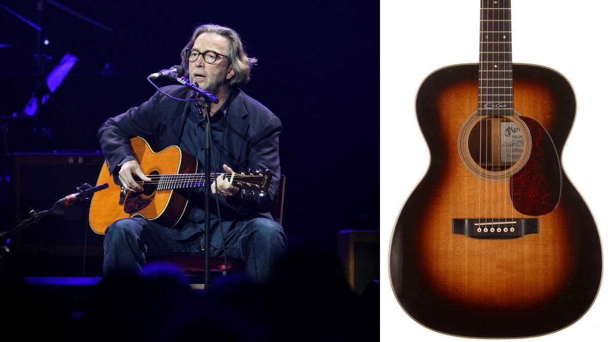 Eric Clapton performs onstage (left), one of his prototype Martin 000-28EC guitars