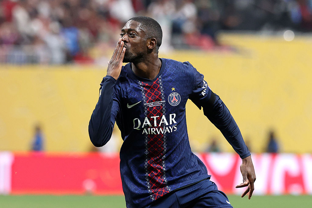 Ballon d&#039;Or favourite Ousmane Dembele #10 of Paris Saint-Germain celebrates scoring his team&#039;s second goal during the FIFA Club World Cup 2025 quarter-final match between Paris Saint-Germain and FC Bayern München at Mercedes-Benz Stadium on July 05, 2025 in Atlanta, Georgia.