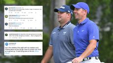 Rory McIlroy and Patrick Reed with tweets from tour pros overlayed