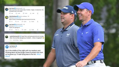 Rory McIlroy and Patrick Reed with tweets from tour pros overlayed