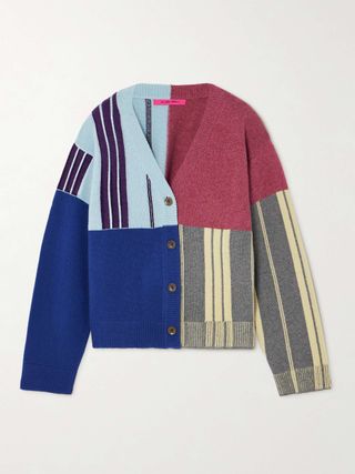 Color-Block Striped Cashmere Cardigan