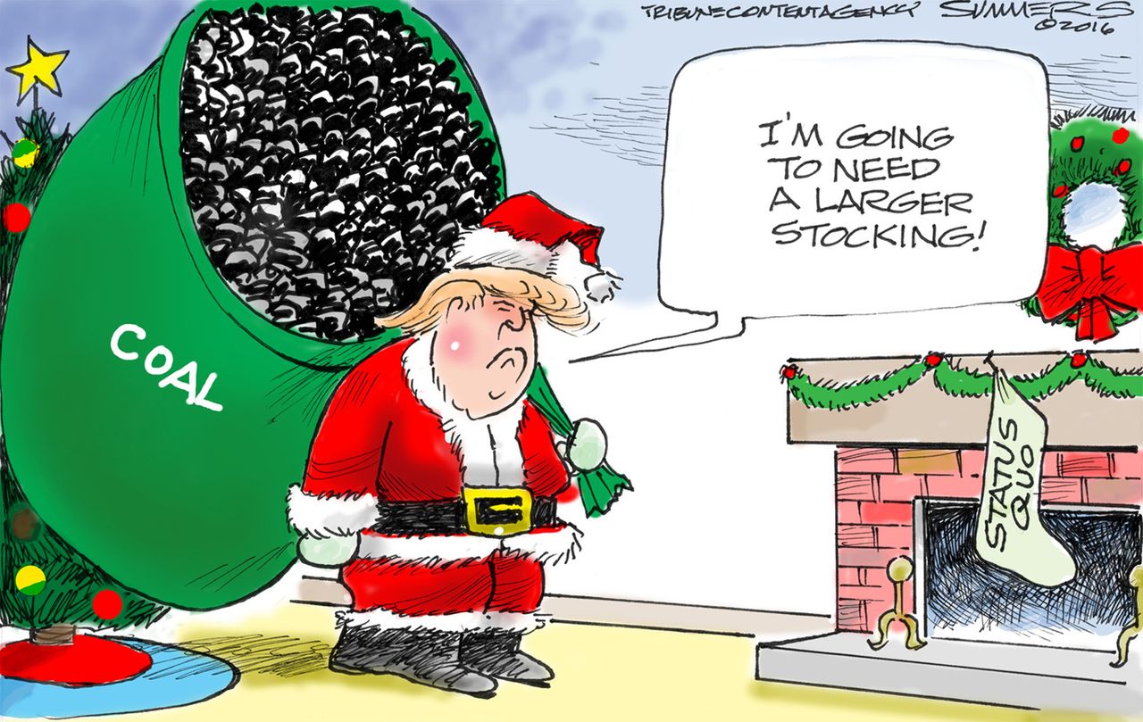 Political cartoon U.S. Donald Trump Christmas coal