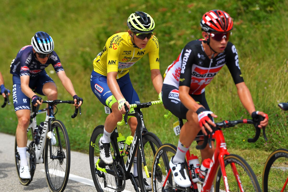 LLEX MONTSJURA FRANCE JULY 31 Georg Zimmermann of Germany and Team Intermarch Wanty Gobert Matriaux Yellow Leader Jersey during the 33rd Tour de lAin 2021 Stage 3 a 125km stage from Izernore to Llex MontsJura 900m tourdelain on July 31 2021 in Llex MontsJura France Photo by Luc ClaessenGetty Images