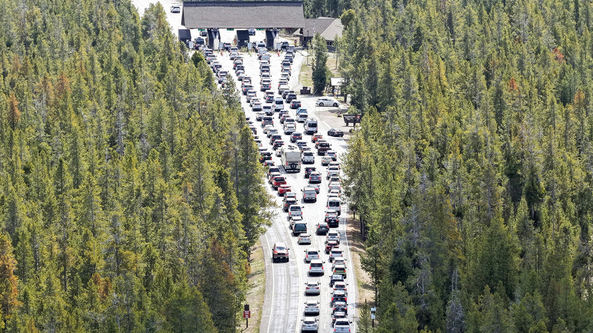 Traffic entering Yellowstone National Park