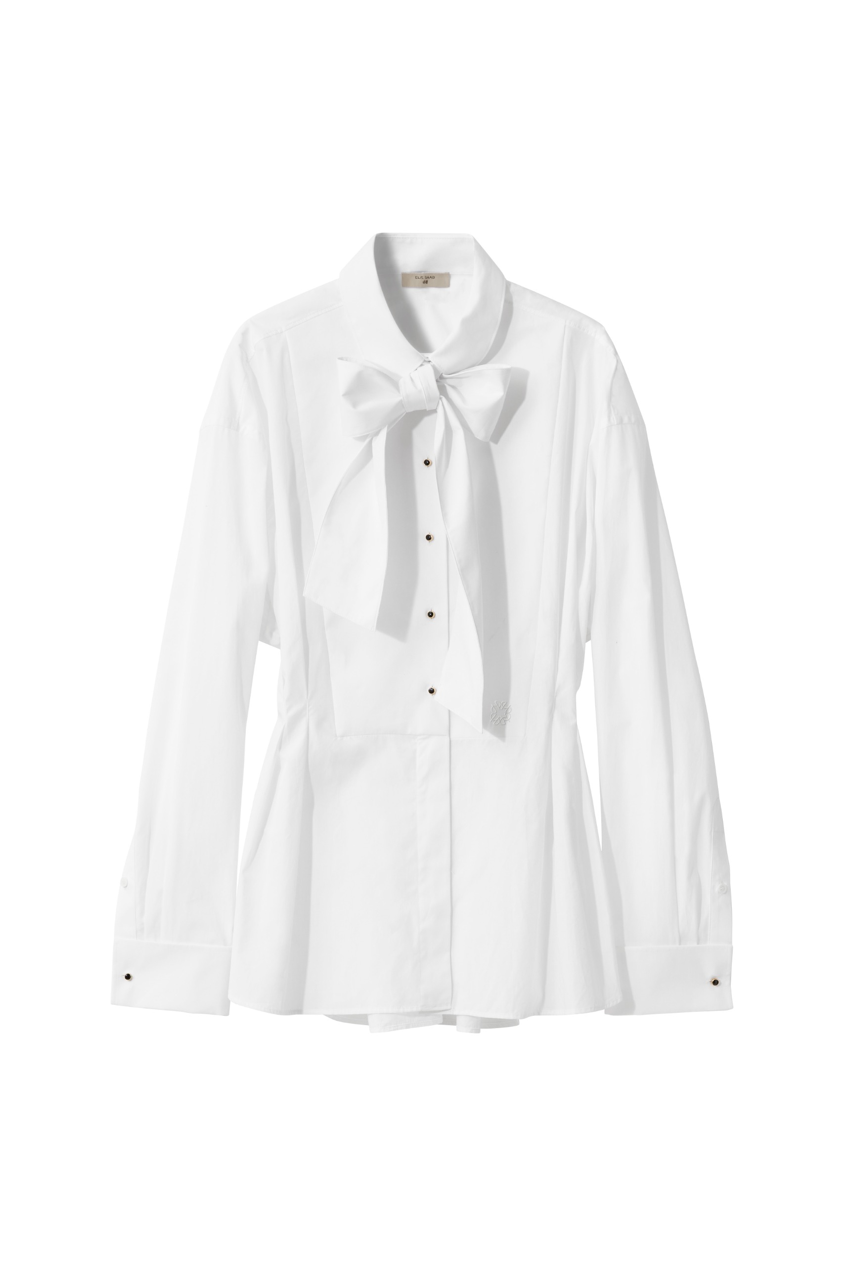 white blouse with white bow.