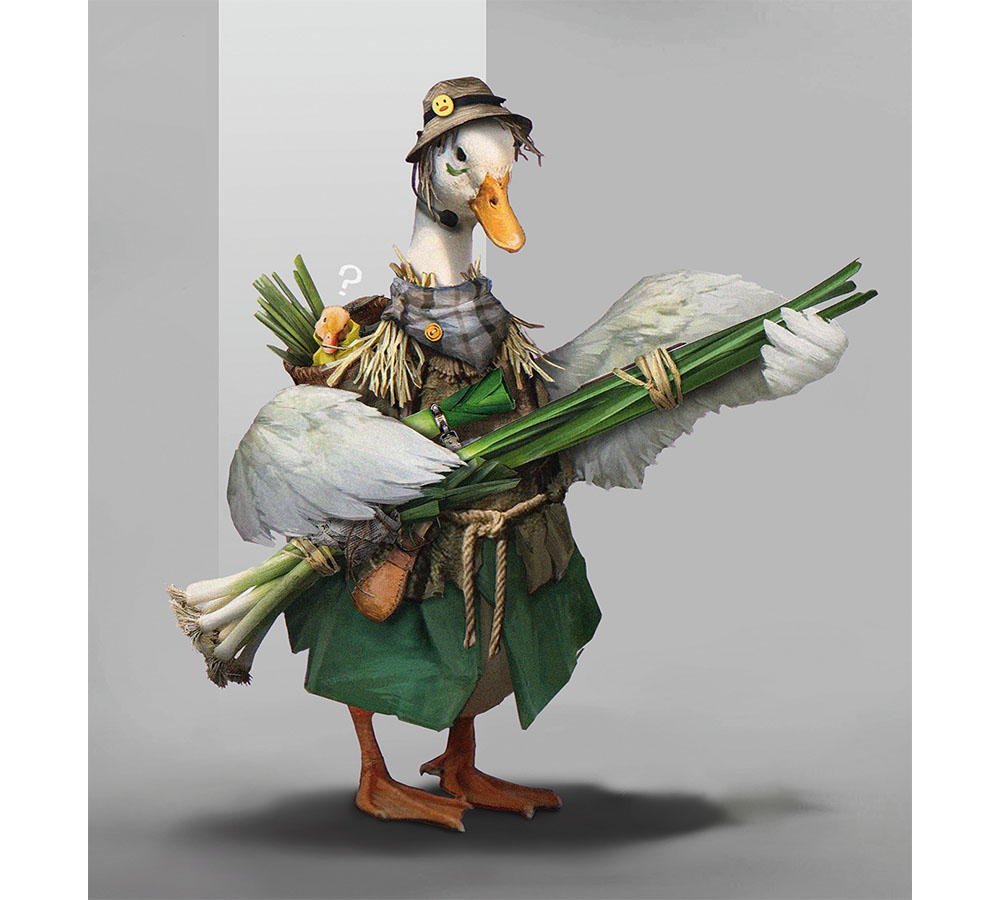 Character art concept showing an animal holding a weapon made from vegetables