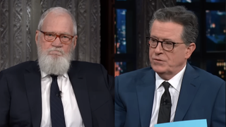 David Letterman being interviewed by Stephen Colbert on The Late Show