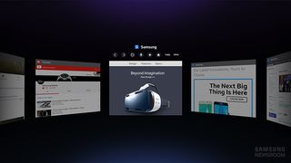 The Samsung Internet browser for GearVR displays web content in 2D ‘tabs’ that surround the user