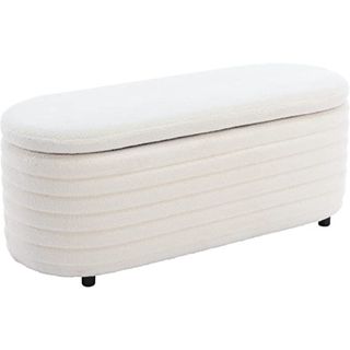 Kmax Storage Bench Faux Fur Entryway Bench Upholstered Ottoman Bench for Bedroom Living Room Hallway, White
