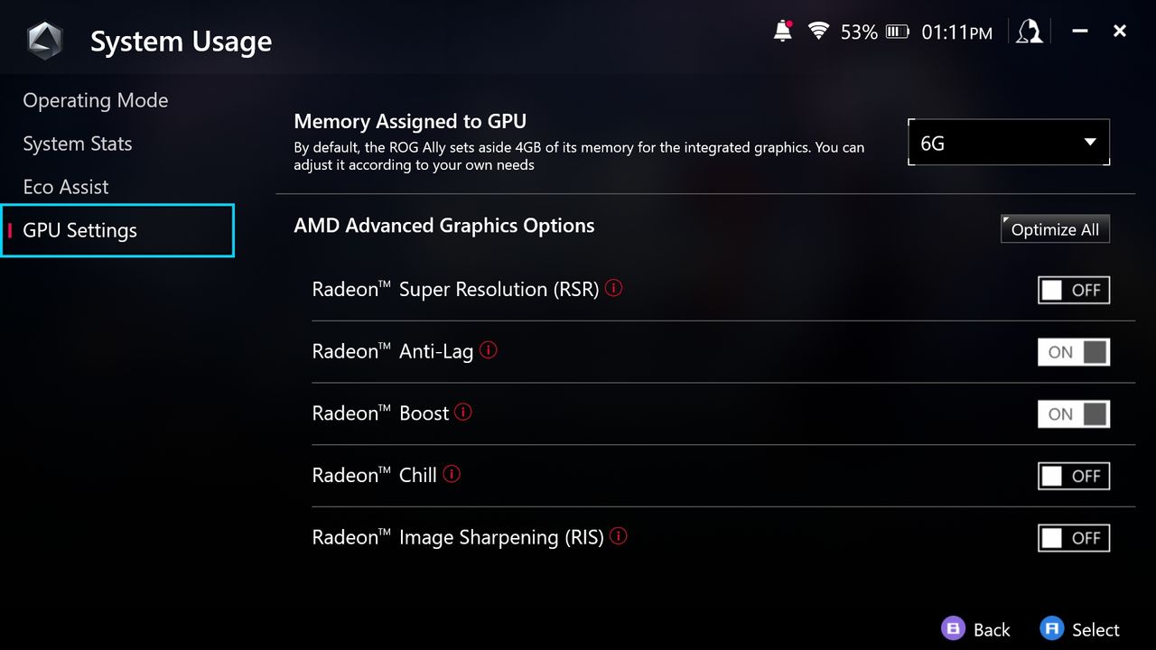Screenshot on the ASUS ROG Ally.