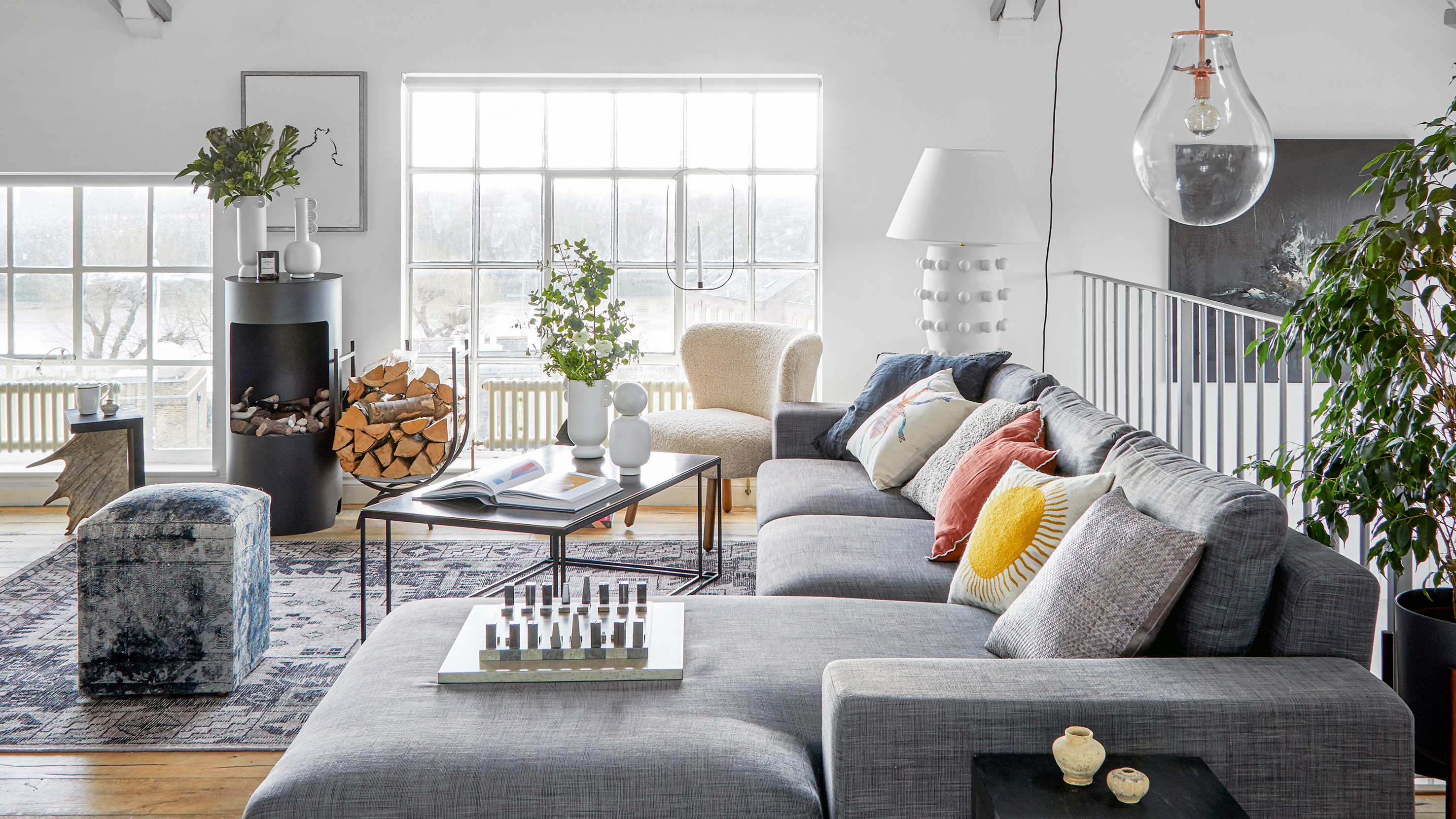 industrial style living room yellow