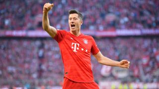 Robert Lewandowski of Bayern Munich after scoring on Union Berlin in October 2019.