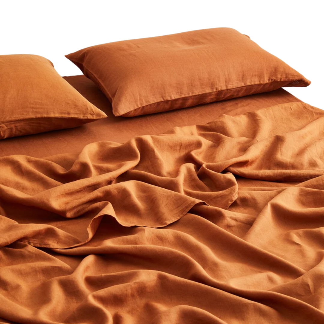 Rust 100% French Flax Linen Sheet Set