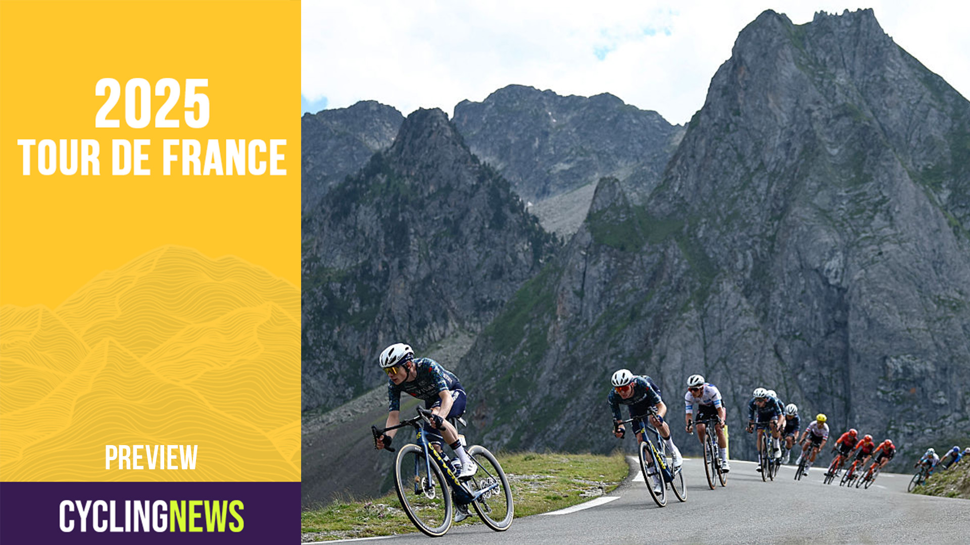 Team Visma - Lease a Bike team's Danish rider Jonas Vingegaard (L) cycles with the pack of riders (peloton) in the descent of Col du Tourmalet during the 14th stage of the 111th edition of the Tour de France cycling race, 151,9 km between Pau and Saint-Lary-Soulan Pla d'Adet, in the Pyrenees mountains in southwestern France, on July 13, 2024. (Photo by Anne-Christine POUJOULAT / AFP) (Photo by ANNE-CHRISTINE POUJOULAT/AFP via Getty Images)