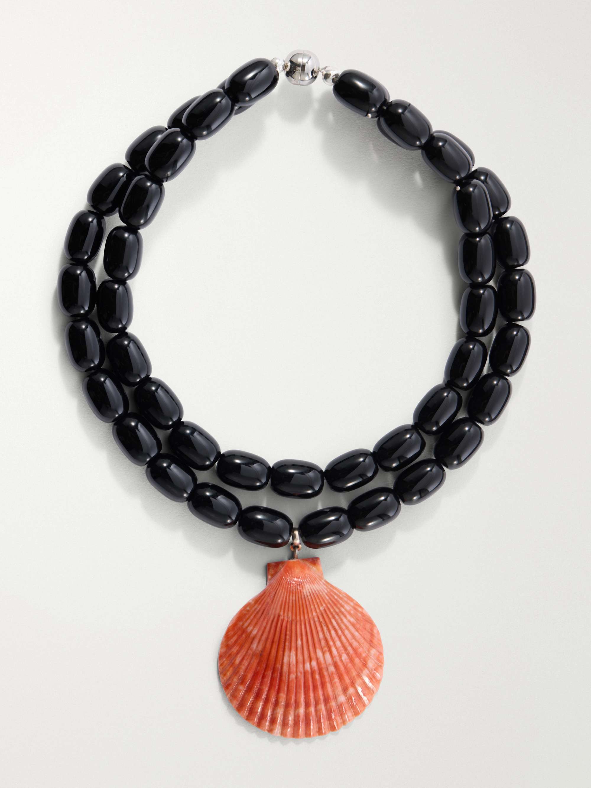Luma Rhodium-Pleated, Onyx, Shell and Resin Beaded Necklace