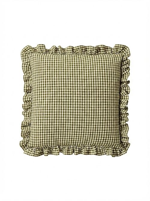 Gingham Frill Cotton Square Cushion Cover