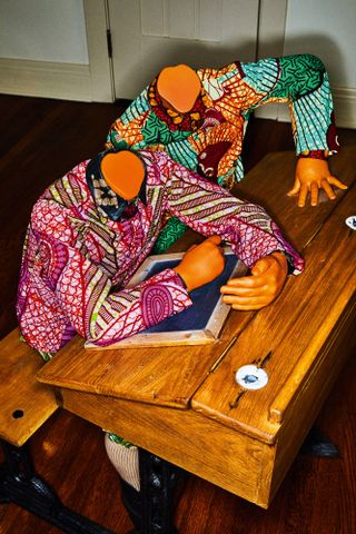 Yinka Shonibare, Pedagogy Boy/Boy, 2003. Wood, dutch wax printed cotton, metal, fiberglass Eileen Harris Norton