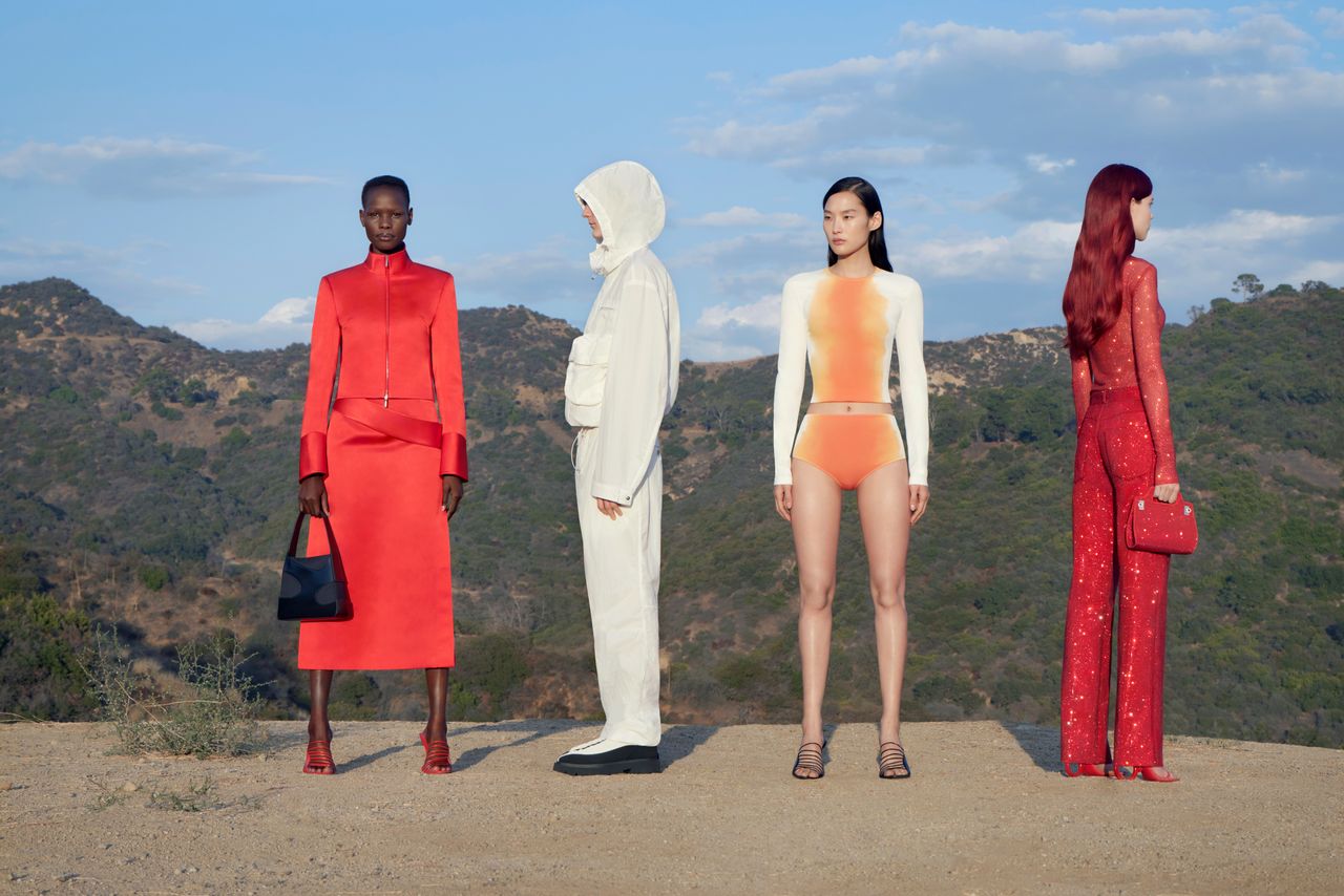 Line-up of women wear Ferragamo ‘A New Dawn’ outfits in Los Angeles canyon