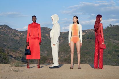 Line-up of women in Ferragamo ‘A New Dawn’ collection in Los Angeles canyon