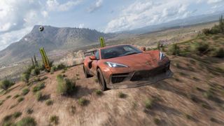 Forza Horizon 5 treasure hunt new heights heights of mulege danger sign challenge with corvette flying in the air