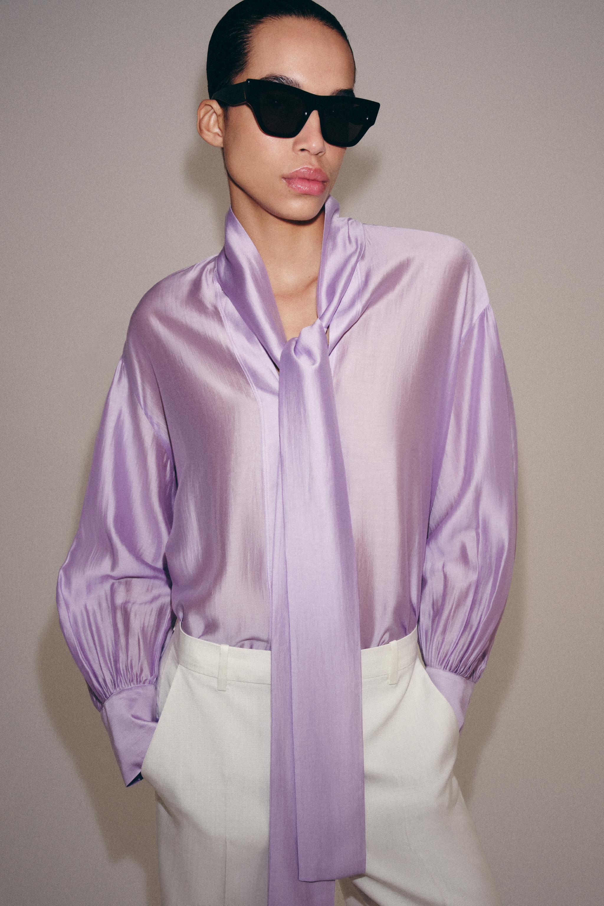Zw Collection Satin Shirt With Ties