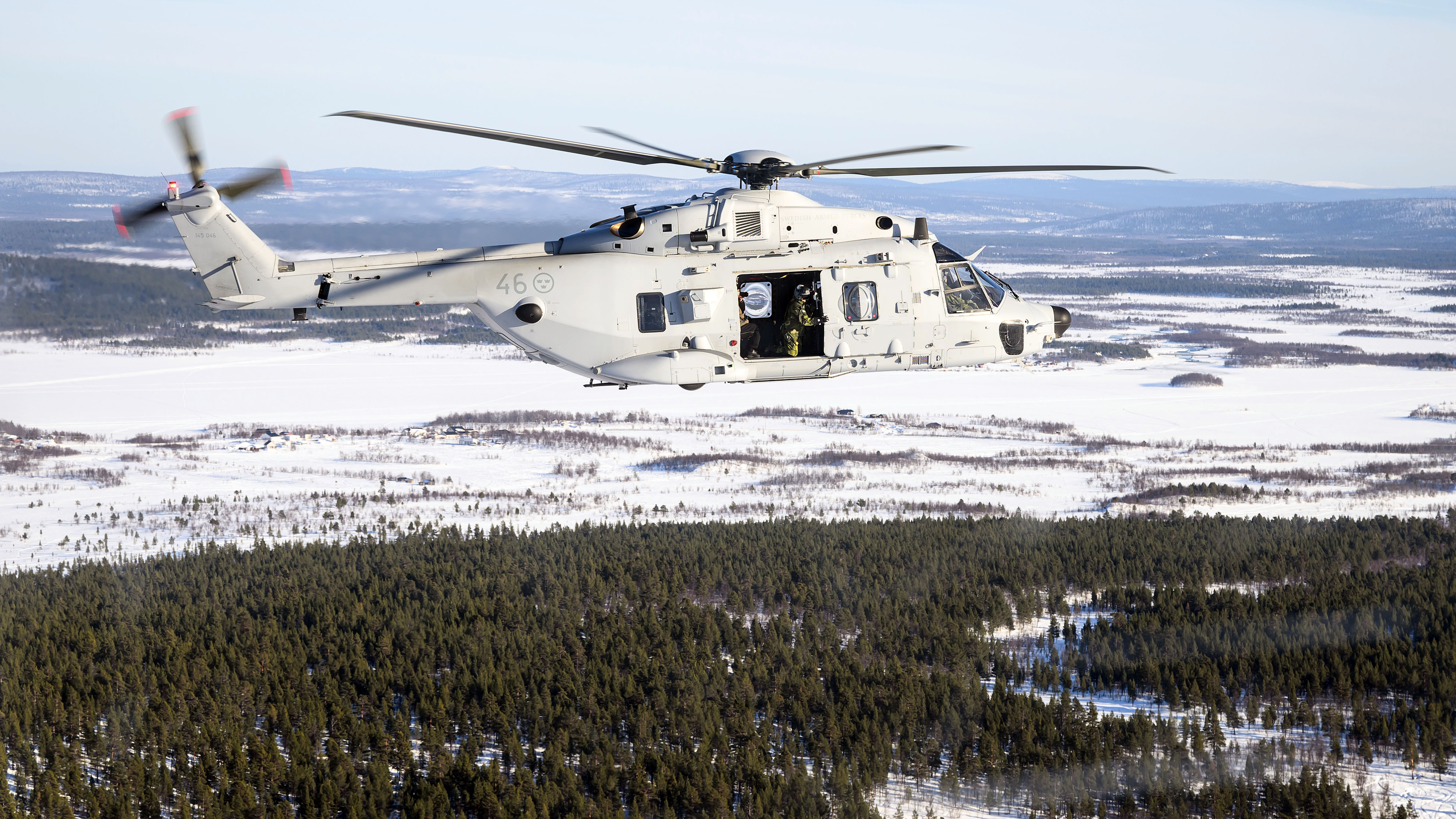 A Nato helicopter on exercises over the Arctic