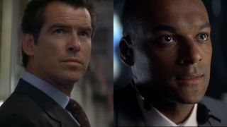 Pierce Brosnan and Colin Salmon in Tomorrow Never Dies, pictured side by side.