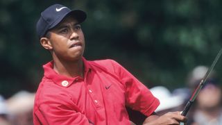 Tiger Woods wearing red at the 1997 Masters