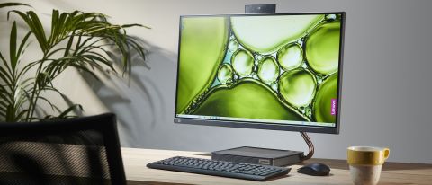 Lenovo IdeaCentre AIO 5 all-in-one PC on a desk in an office
