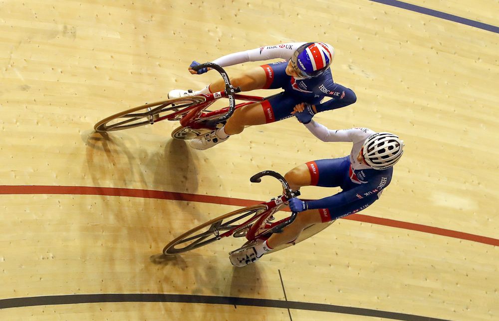 Great Britain's women's Madison team on the way to gold