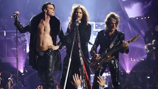 Yungblud, Steven Tyler, and Joe Perry perform during a tribute to Ozzy Osbourne at the 2025 MTV Video Music Awards at UBS Arena on September 07, 2025 in Elmont, New York