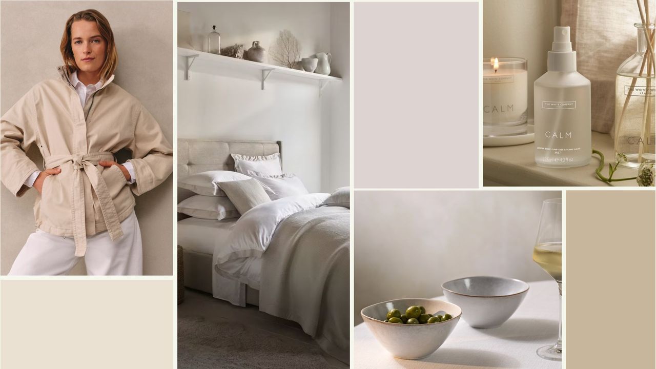 A coat, some bedding, bowls, and a mist that are all in The White Company sale