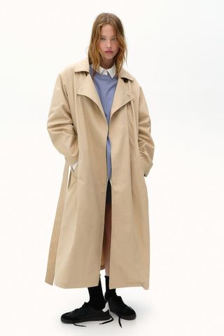 Tan Padded Shoulder Trench Coat