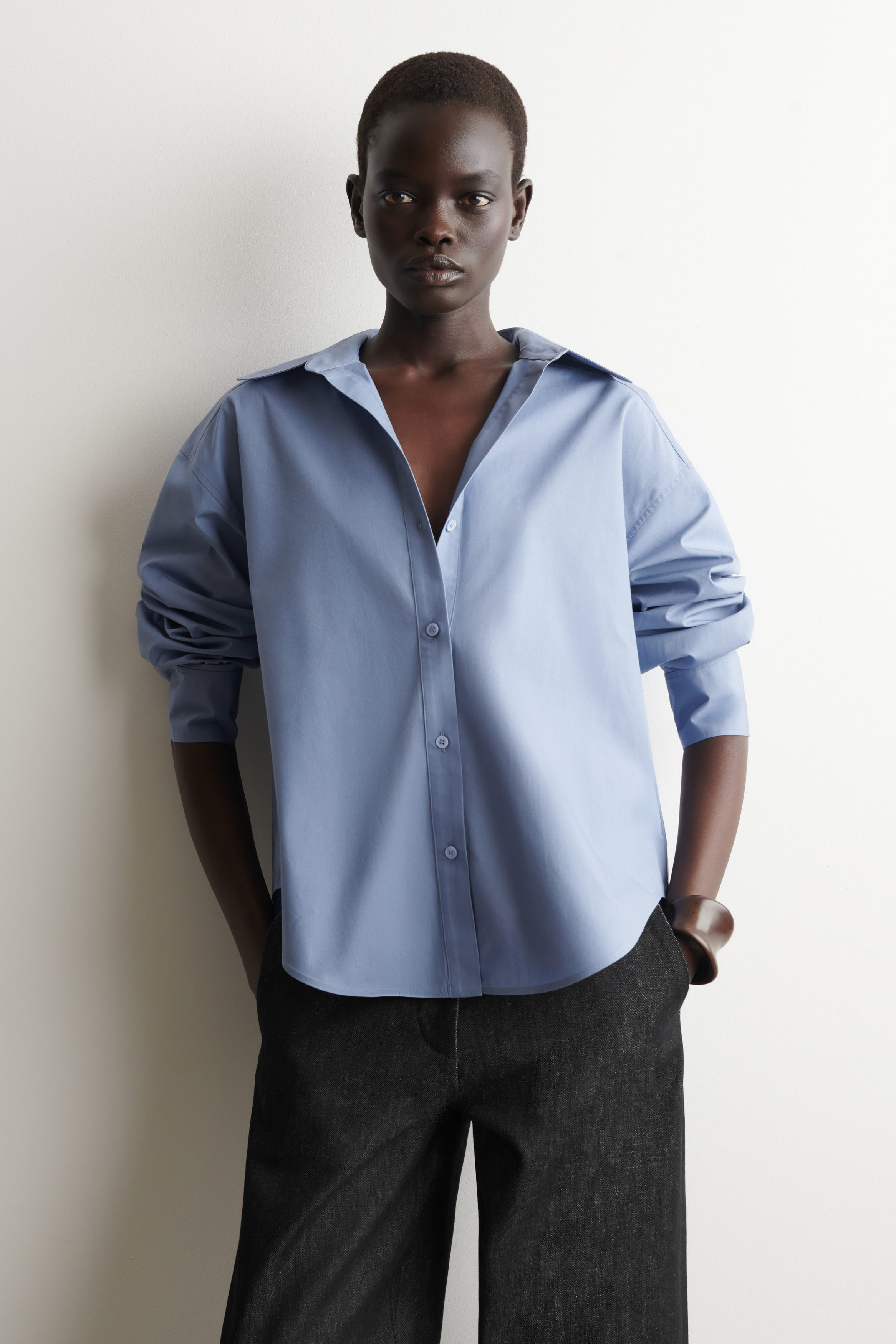 Open-Collar Cotton Shirt