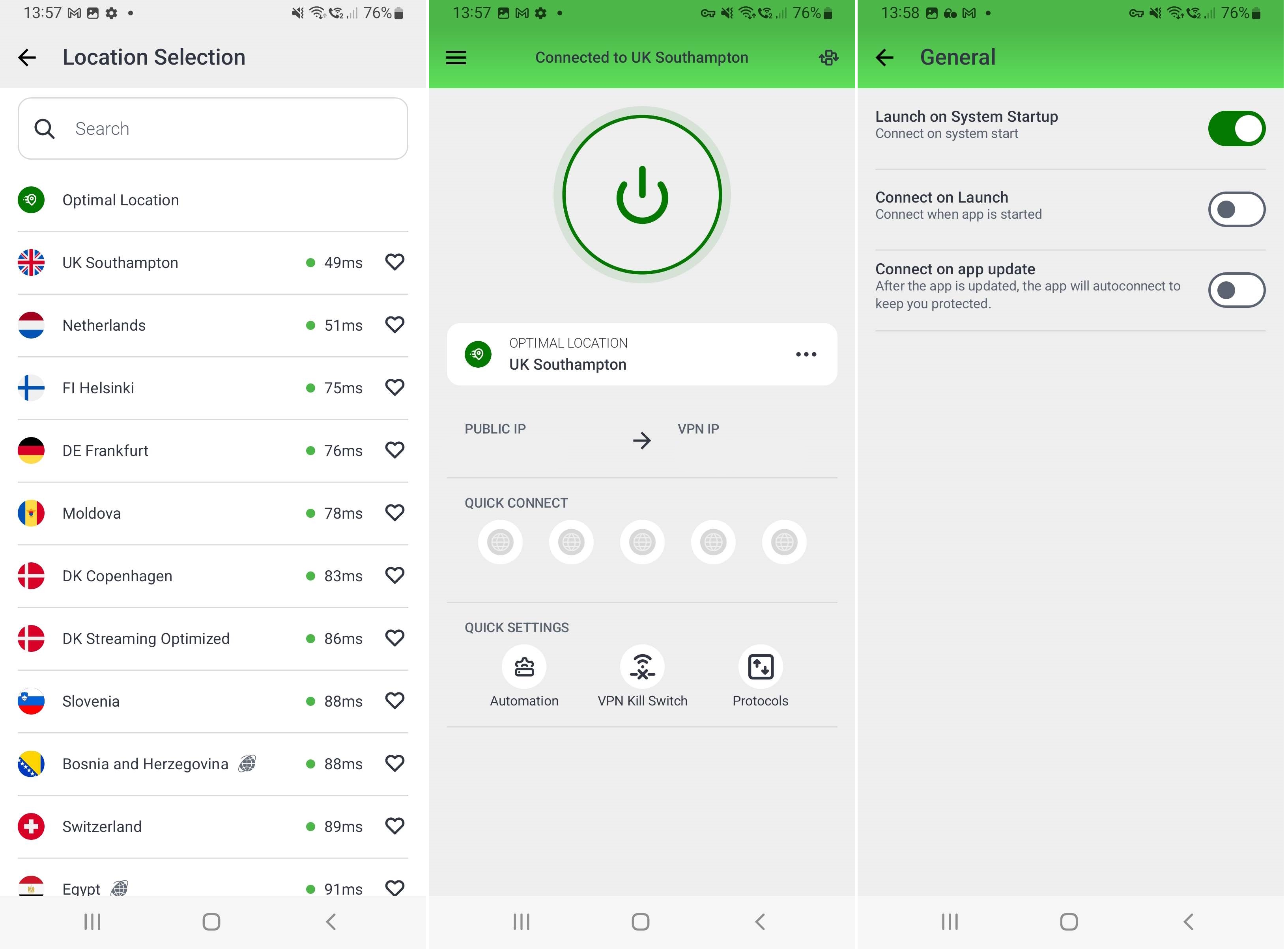 Screengrabs showing the PIA mobile interface