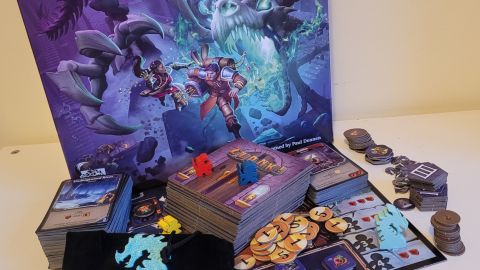 Clank! Catacombs box and tokens on a table