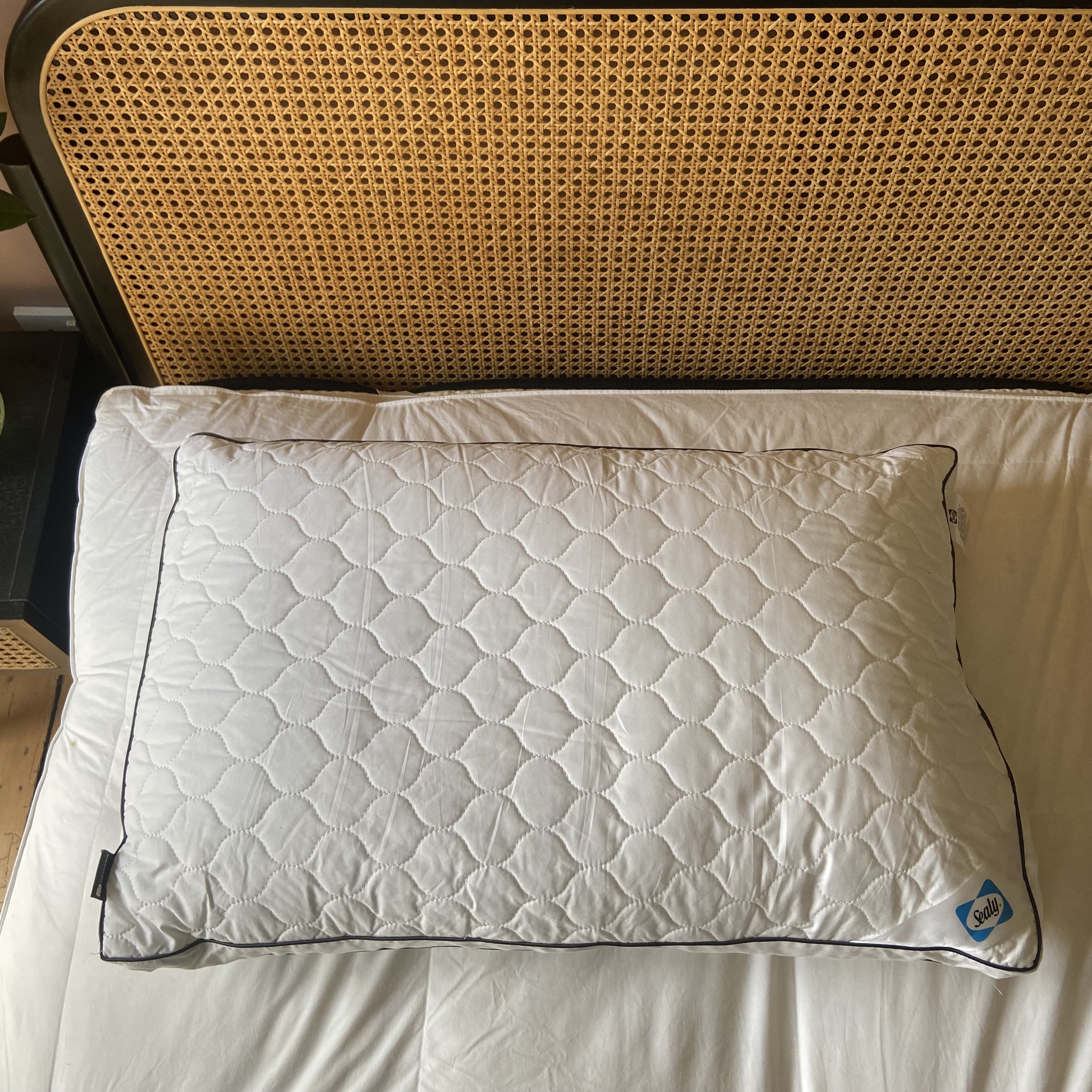 The Sealy Side Sleeper pillow being tested at home