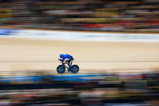 Italy's Jonathan Milan competes during the men's individual pursuit qualifying race of the UCI Track Cycling World Championships in Ballerup, Denmark, on October 18, 2024. (Photo by JONATHAN NACKSTRAND / AFP)