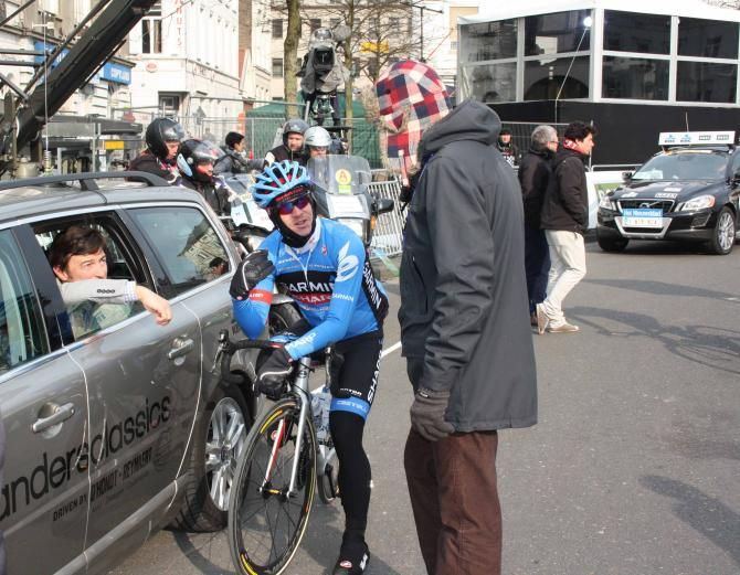 A relaxed Nick Nuyens (Garmin-Sharp) on the start line at Omloop Het Nieuwsblad.